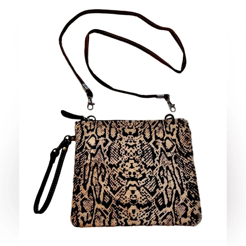 Myra Bag - Hairon Snakeskin 100% Leather Crossbody Bag or Wristlet - Picture 1 of 7